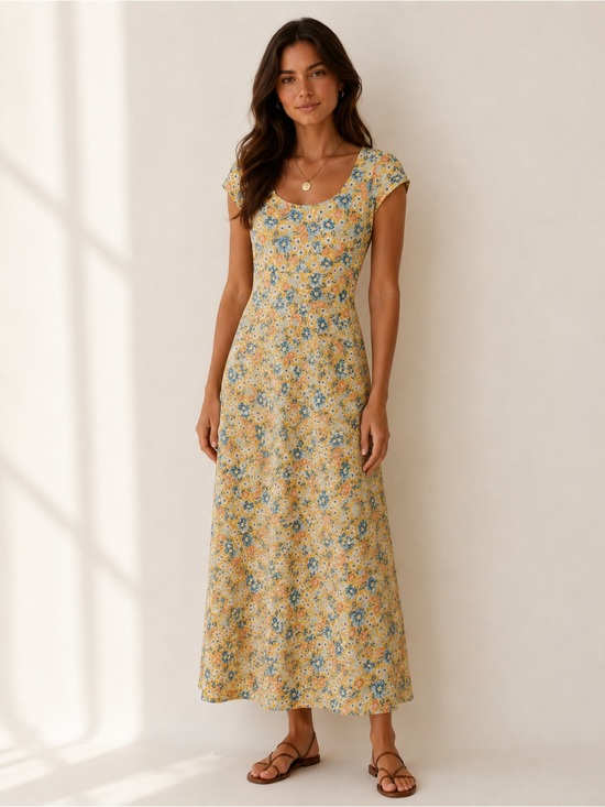 Chaps Dresses & Skirts - Chaps Floral Maxi Dress Women’s Medium Petite Cottagecore Prairie Summer Yellow